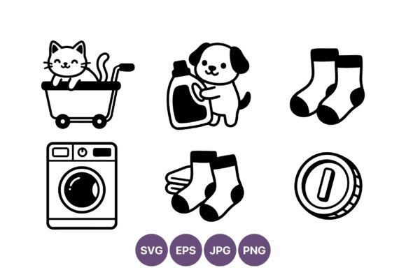 Black Line Cat Dog Laundry Icon Set Review