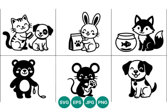 Cartoon Black White Cute Animals Vector Review