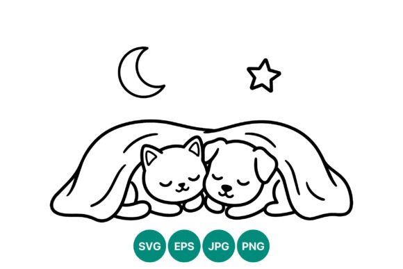 Cat and Dog Sleeping Line Art Review