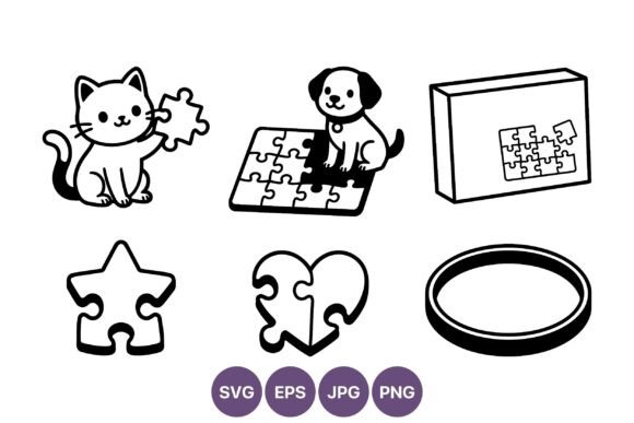 Cat Dog Puzzle Line Art Vector Review