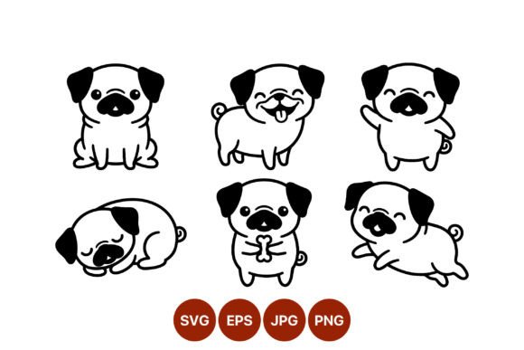 Cute Black and White Pug Dog Vector Art Review