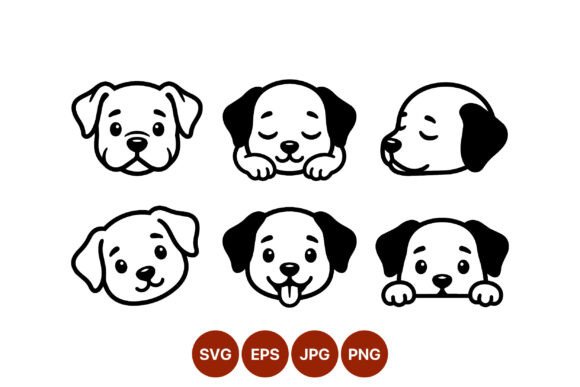 Cute Black White Dog Faces Cartoon Review