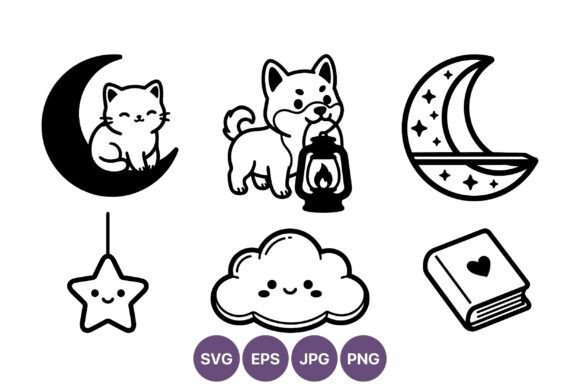 Cute Cat Dog Moon Cloud Star Icons Review