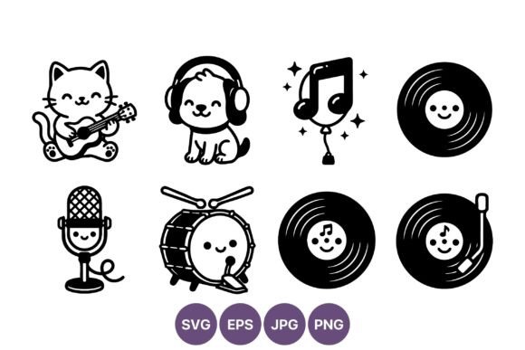 Cute Cat Guitar Dog Headphones Music