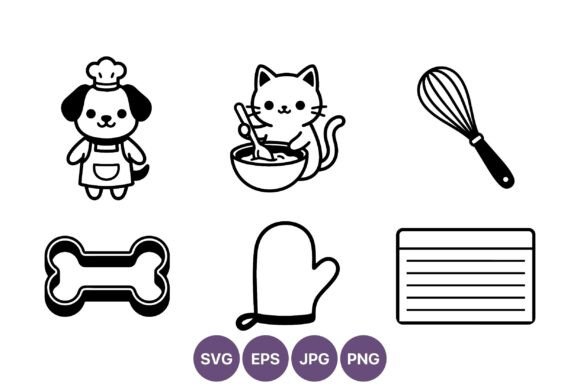 Cute Cooking Dog and Cat Kitchen Icons
