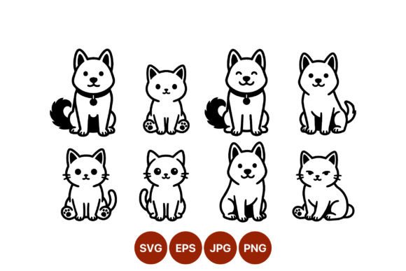 Cute Dog and Cat Line Art Set Review