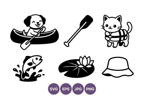 Cute Dog Canoe Cat Life Jacket Vector