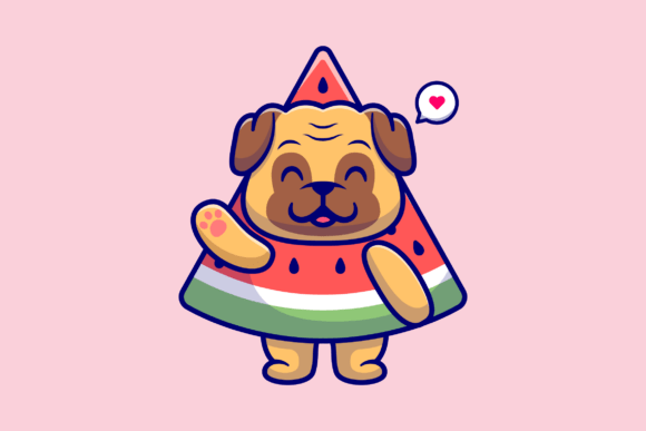 Cute Pug Dog Watermelon Cartoon Review