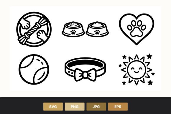 Dog Care Icons Black White Line Art Review