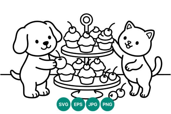 Dog Cat Cupcake Line Art Review