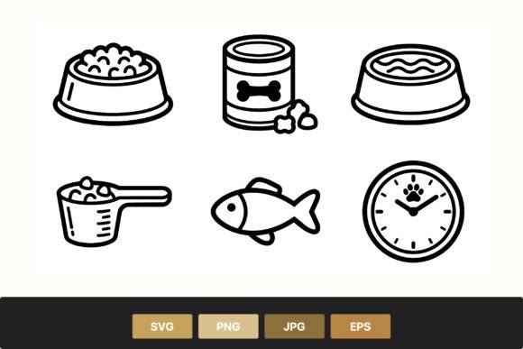 Dog Food Bowls Fish and Clock Line Art Review