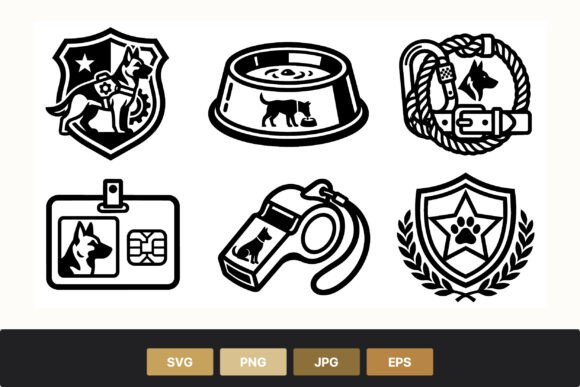 Dog Police Badge Collar Whistle Icon Set Review