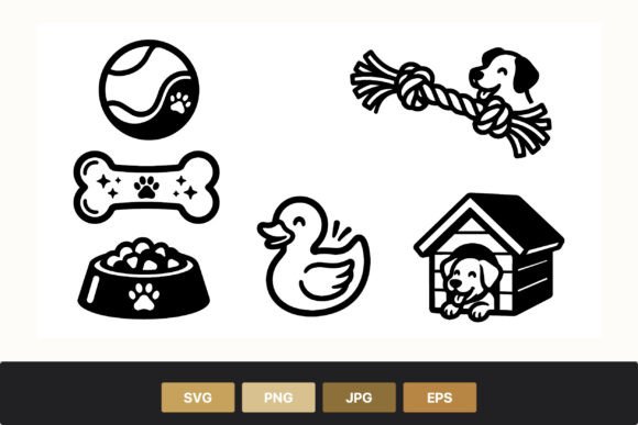 Dog Toy Icons Black and White Vector Review