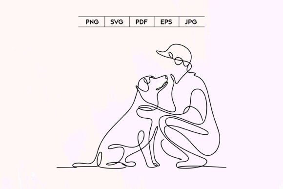 Man with Dog Line Art Review for Embroidery Projects
