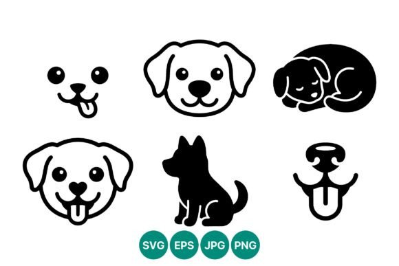 Vector Line Art Set of Dog Faces and Cat Review